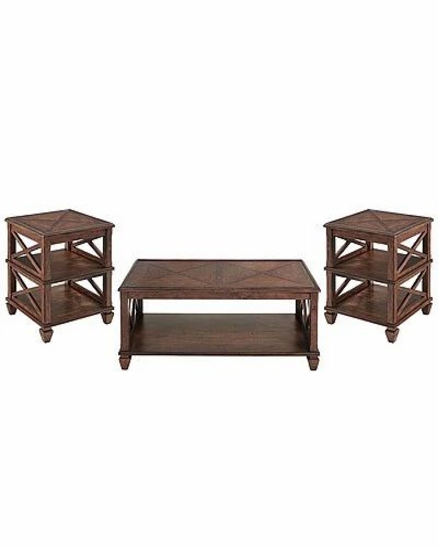 * Alaterre Stockbridge 3Pc Wood Living Room Set With 45In Coffee Table & Two 2 -Shelf End Tables Home Coffee Tables