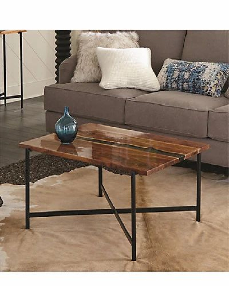 * Alaterre Rivers Edge 36In Acacia Wood And Acrylic Coffee Table Home Coffee Tables