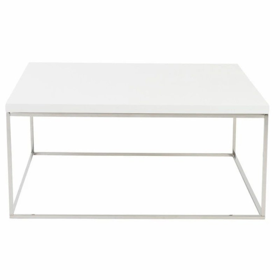 * Teresa Square Coffee Table, White And Polished Stainless Steel Coffee Tables