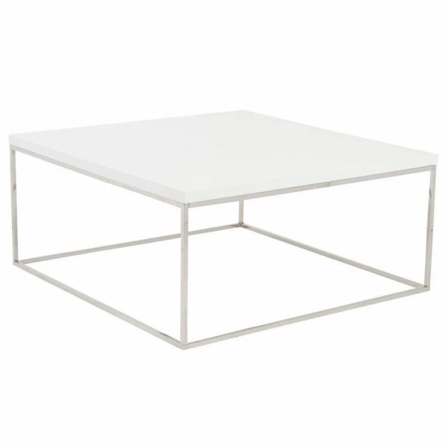 * Teresa Square Coffee Table, White And Polished Stainless Steel Coffee Tables