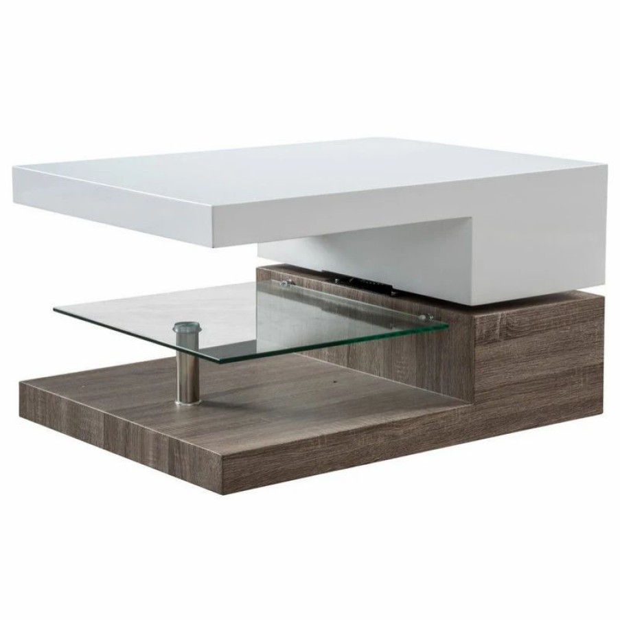 * Gdf Studio Emerson Rectangular Mod Swivel Coffee Table With Glass Coffee Tables