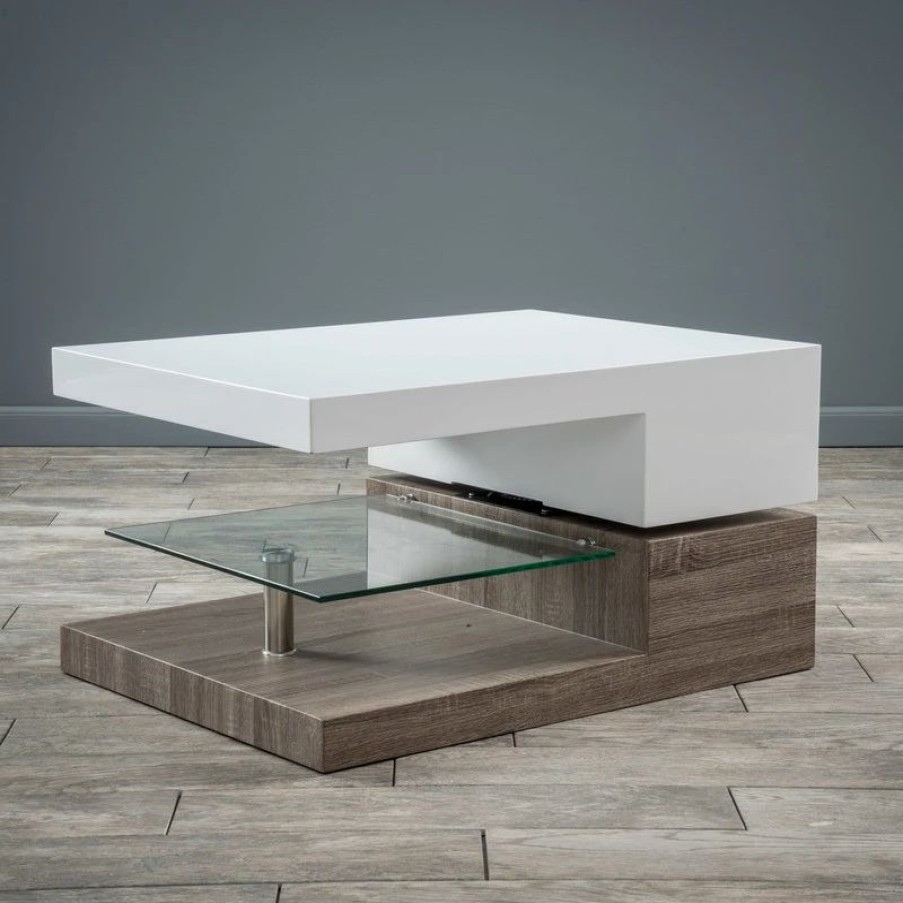 * Gdf Studio Emerson Rectangular Mod Swivel Coffee Table With Glass Coffee Tables