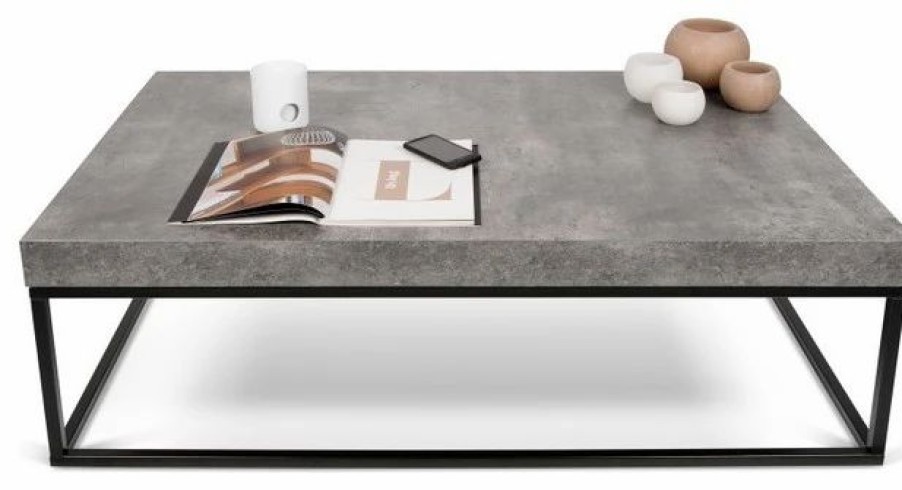 * Temahome Petra 47X30 Coffee Table, Concrete Look Top / Black Legs Coffee Tables