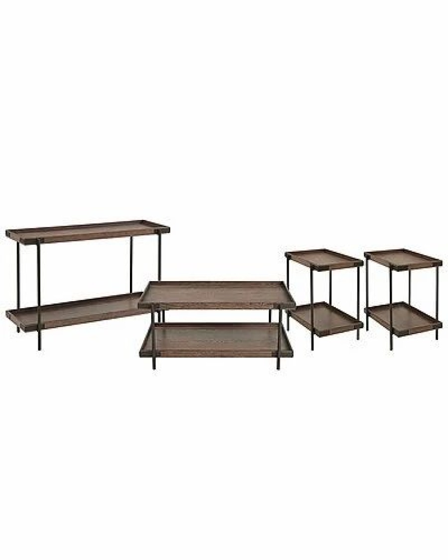 * Alaterre Kyra 4Pc Oak & Metal Living Room Set With 42In Coffee Table, Two Side Tables & Sofa/Tv Console Table, Set Of 4 Home Coffee Tables