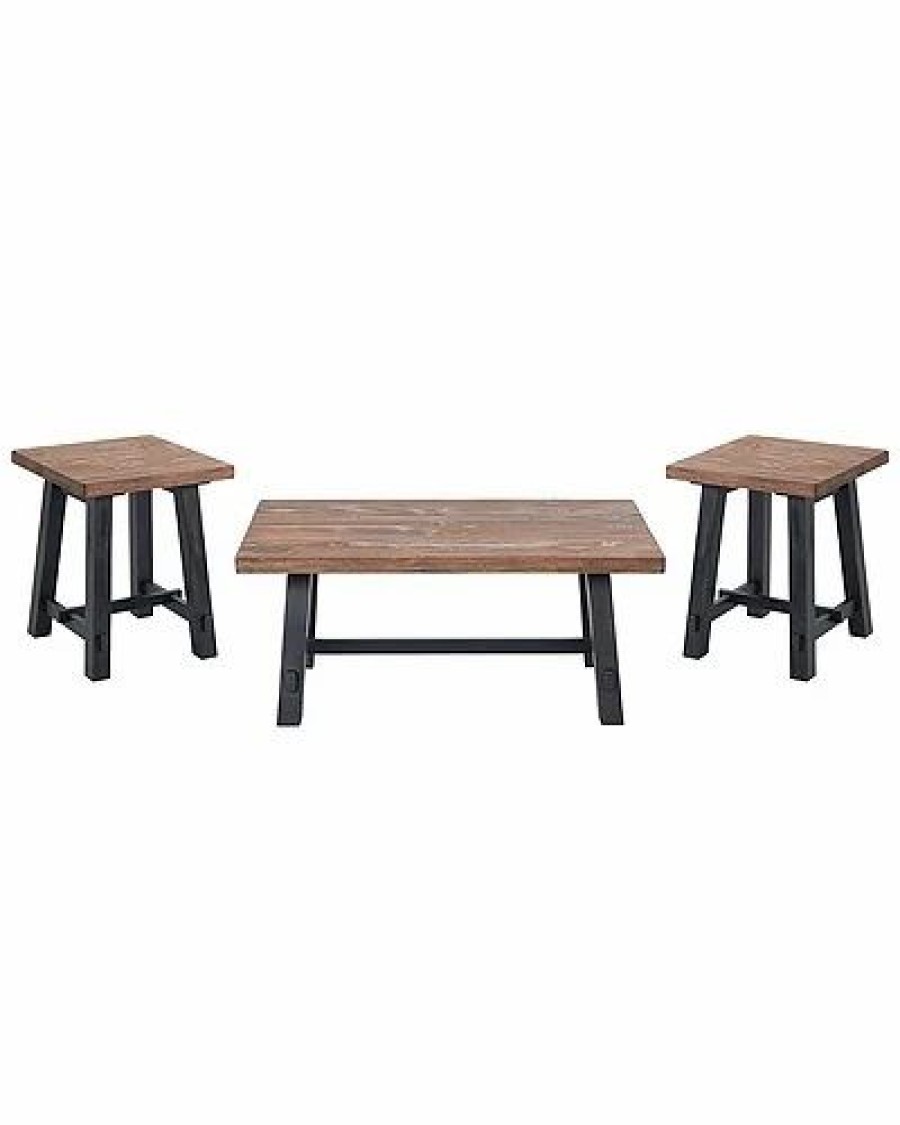 * Alaterre Adam 3Pc Solid Wood Living Room Set With 42In Coffee Table & Two Side Tables Home Coffee Tables