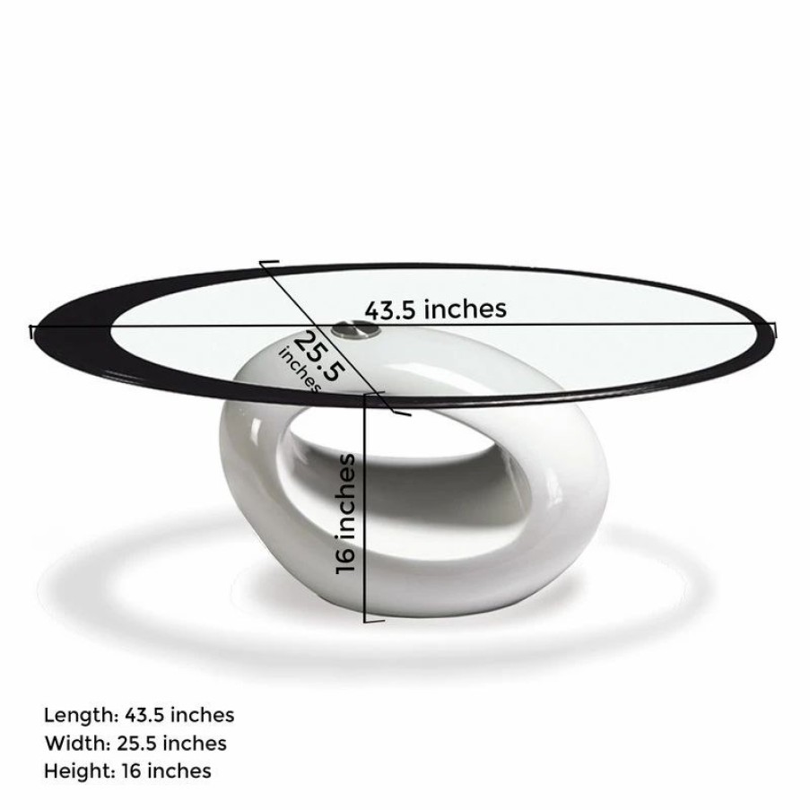 * Stylish Oval Shape Coffee Table, White Coffee Tables