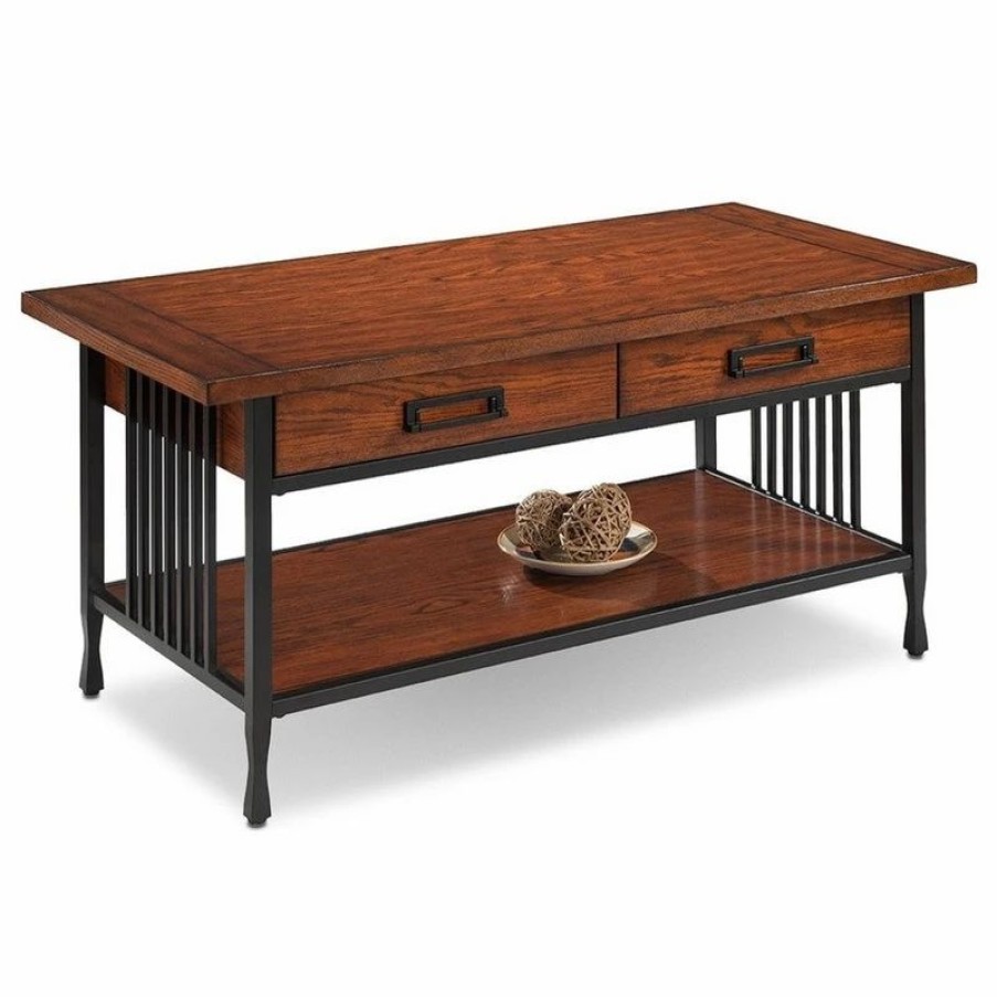 * Leick Ironcraft Wood Coffee Table In Brown Burnished Oak Coffee Tables