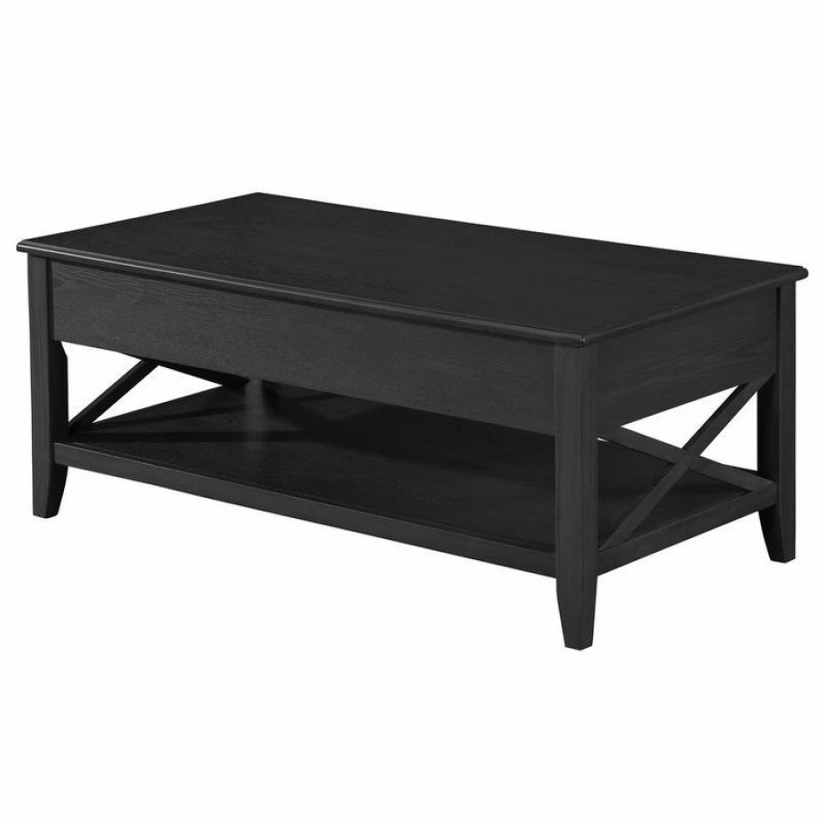 * Laurel Farmhouse Faux Wood Lift Top Coffee Table, Black Coffee Tables