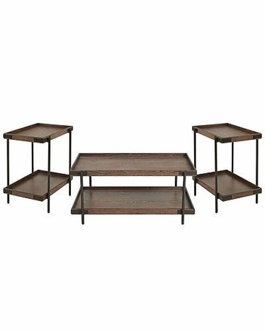 * Alaterre Kyra 3Pc Oak & Metal Living Room Set With Two 27In Side Tables & 42In Coffee Table Home Coffee Tables