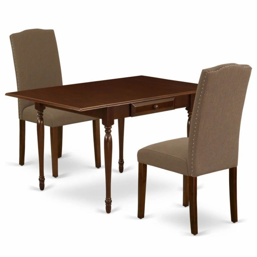 * 3-Piece Sets Table, 2 Parson Dining Chairs-Coffee Fabric, Drop Leaf Table Kitchen & Dining Furniture